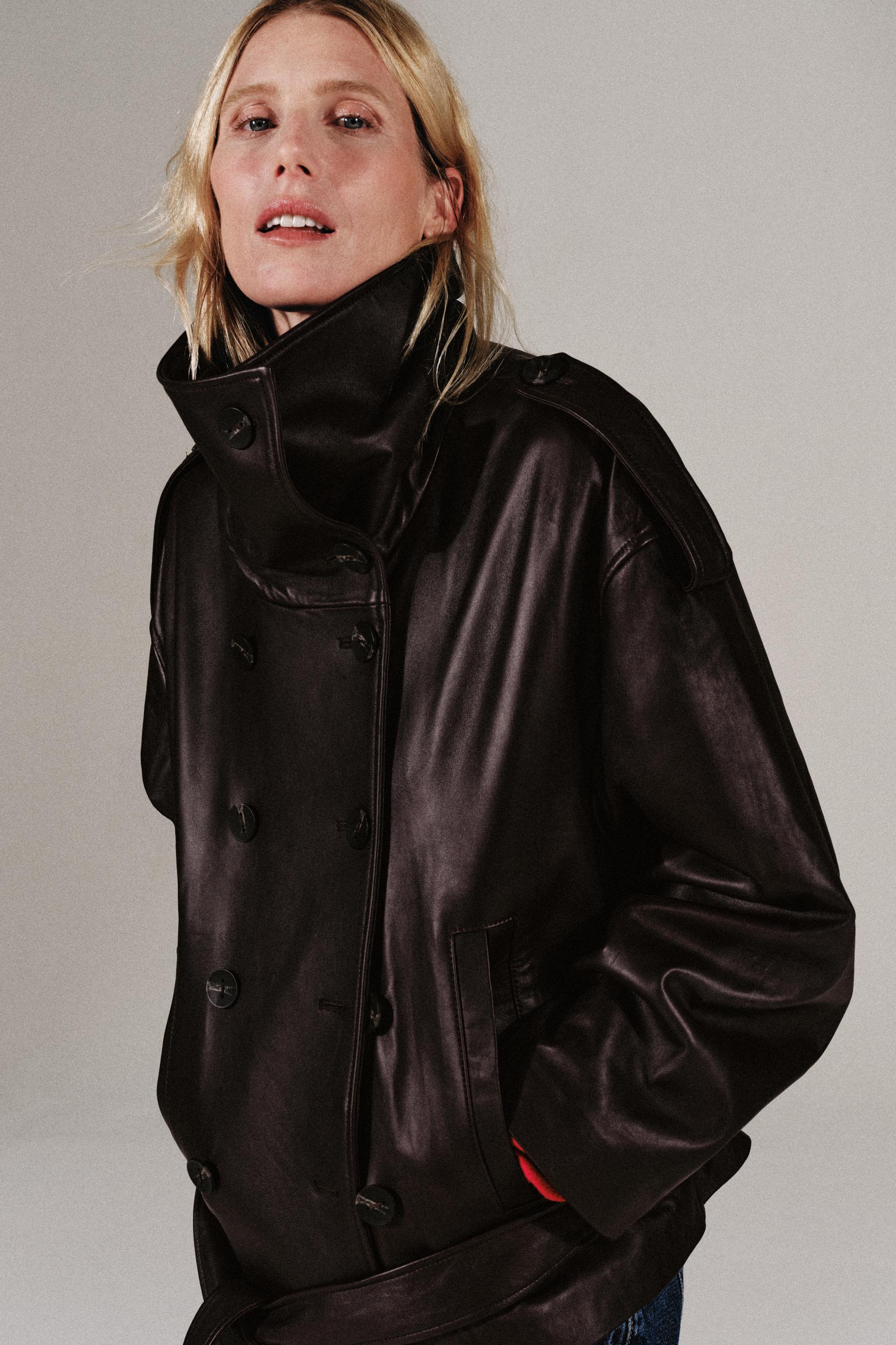 100% LEATHER BELTED JACKET - Dark aubergine | ZARA Curaçao / Curazao