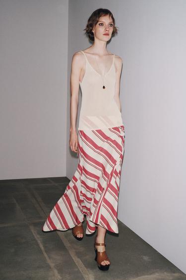 ZW COLLECTION STRIPED ASYMMETRIC SKIRT - Red / White by Zara - Image 0