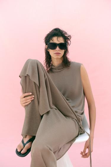PANTALÓN PAREO PUNTO FINO - Visón de Zara
