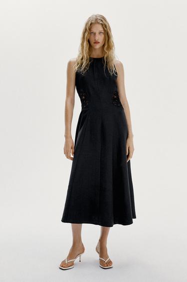 CONTRAST WAIST MIDI DRESS - Black by Zara