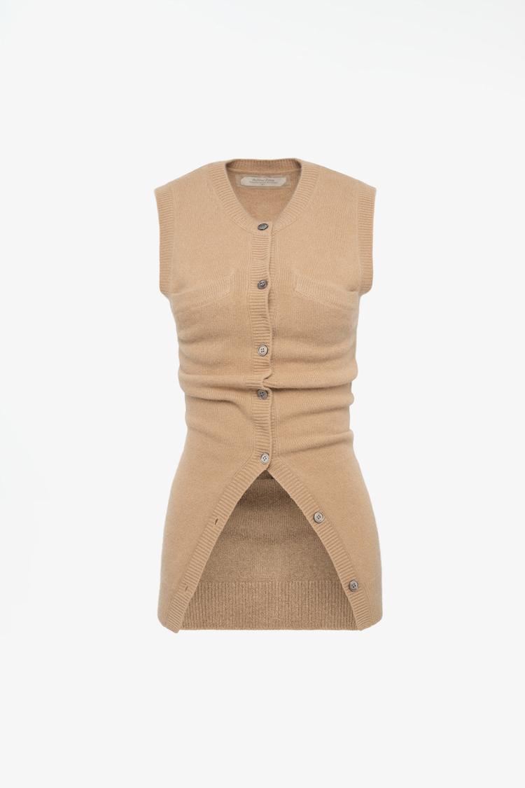 LIMITED EDITION 100% CASHMERE KNIT VEST — Beige