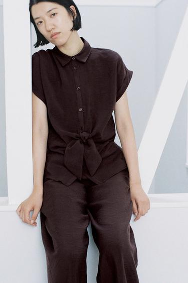 앞면 매듭 셔츠 - Zara 브라운