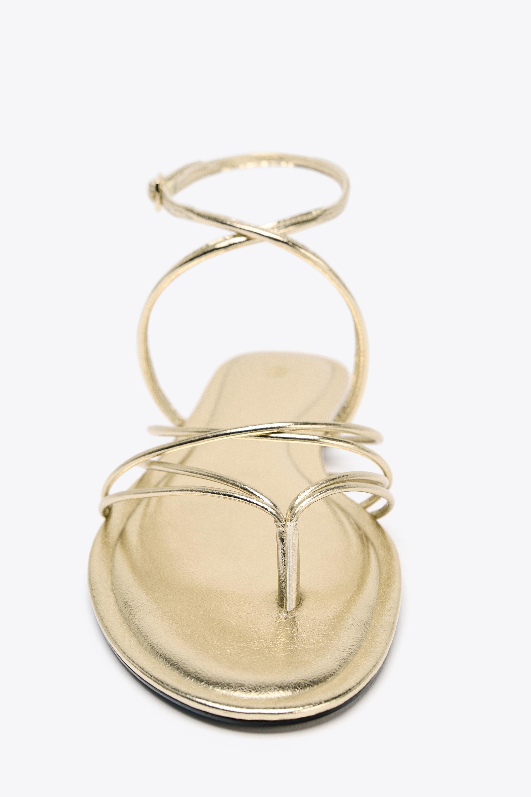 GOLD STRAPPY FLAT SANDALS - Gold | ZARA United States