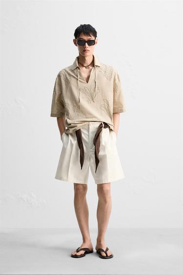 LEAF EMBROIDERY SHIRT - Brown / Taupe by Zara