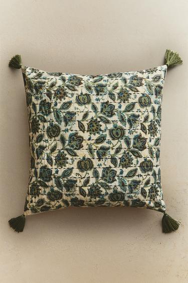 HOUSSE DE COUSSIN FLEUR ET POMPON - Vert de Zara - Image 5
