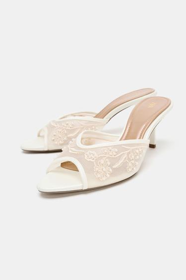 SANDALES BRODÉES DE PERLES EN MESH - Blanc de Zara - Image 1