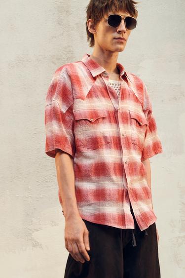 LIMITED EDITION TEXTURED CHECK SHIRT - Red by Zara - Image 1