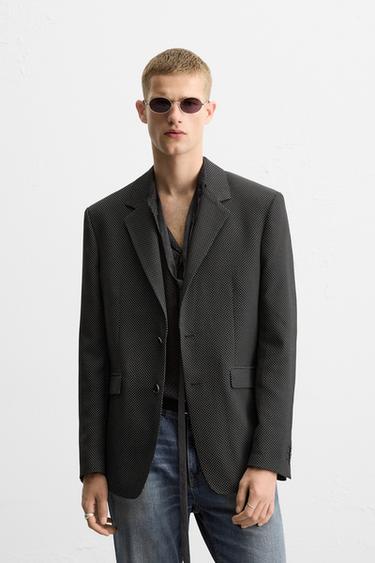 Zara LIMITED EDITION POLKA DOT JACQUARD BLAZER - Black