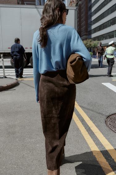 100% LEATHER WRAP MIDI SKIRT - Brown by Zara - Image 4