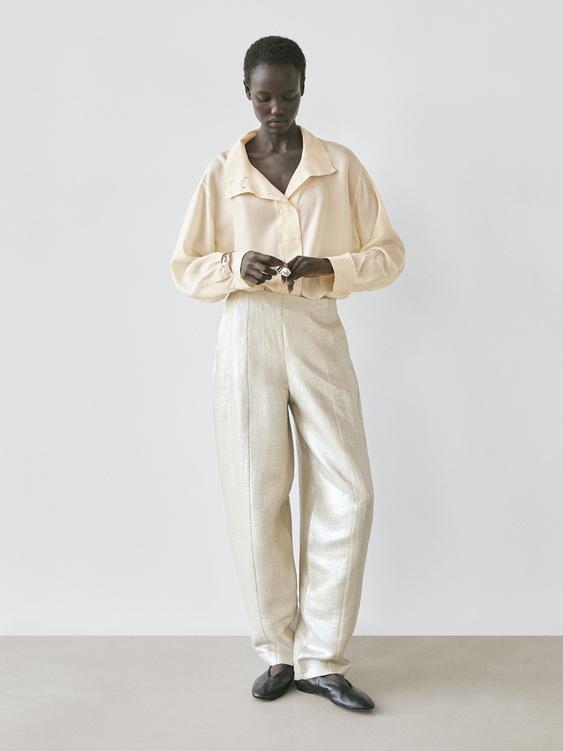 Flowing metallic linen trousers