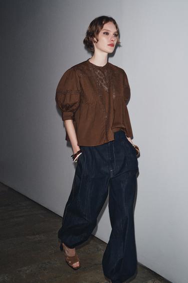 Zara ZW COLLECTION LACE BLOUSE - Brown