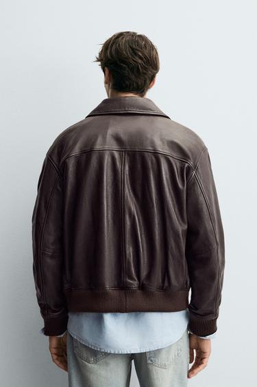 VESTE EN CUIR À POCHES - Marron de Zara - Image 2