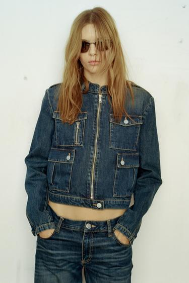FITTED TRF DENIM JACKET WITH POCKETS — Navy blue 1