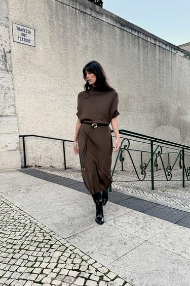 VESTIDO PUNTO CINTURÓN - Visón de Zara