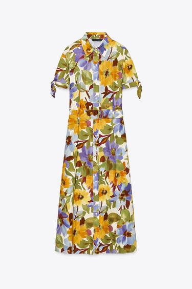 Zara PRINTED POPLIN MIDI DRESS - Multicolored - Image 0