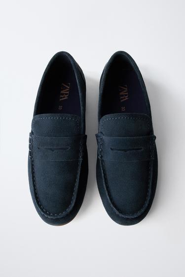 MOCASSINS EN CROÛTE DE CUIR - Bleu marine de Zara - Image 3