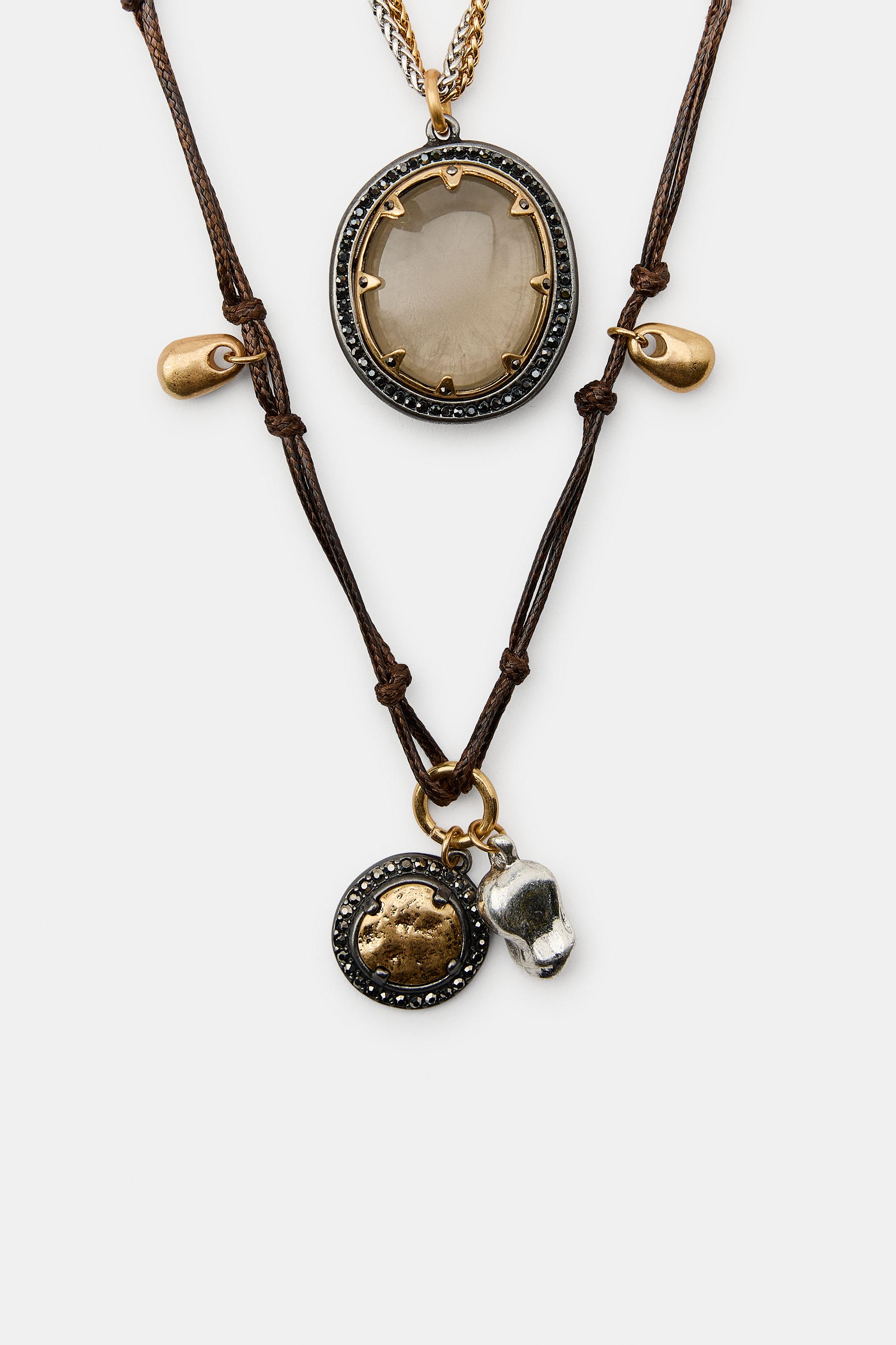 PACK OF 3 NECKLACES WITH STONES AND CHARMS - Gold / Silver | ZARA