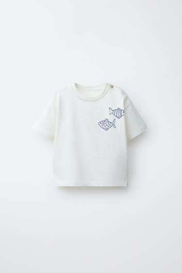 フィッシュプリントTシャツホワイトZaraのフィッシュプリントTシャツ - ホワイト