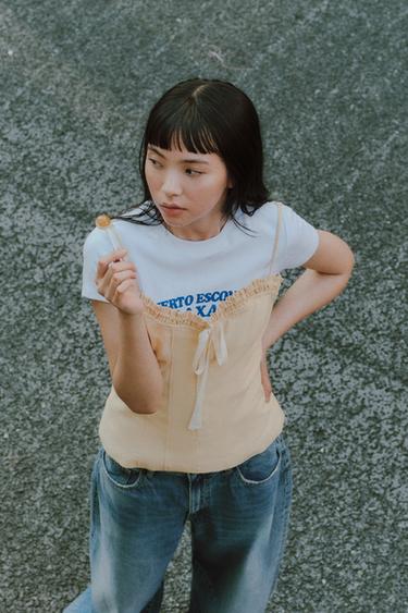 TRF バギーバルーン ミッドライズ デニムパンツブルーZaraのTRF バギーバルーン ミッドライズ デニムパンツ - ブルー 