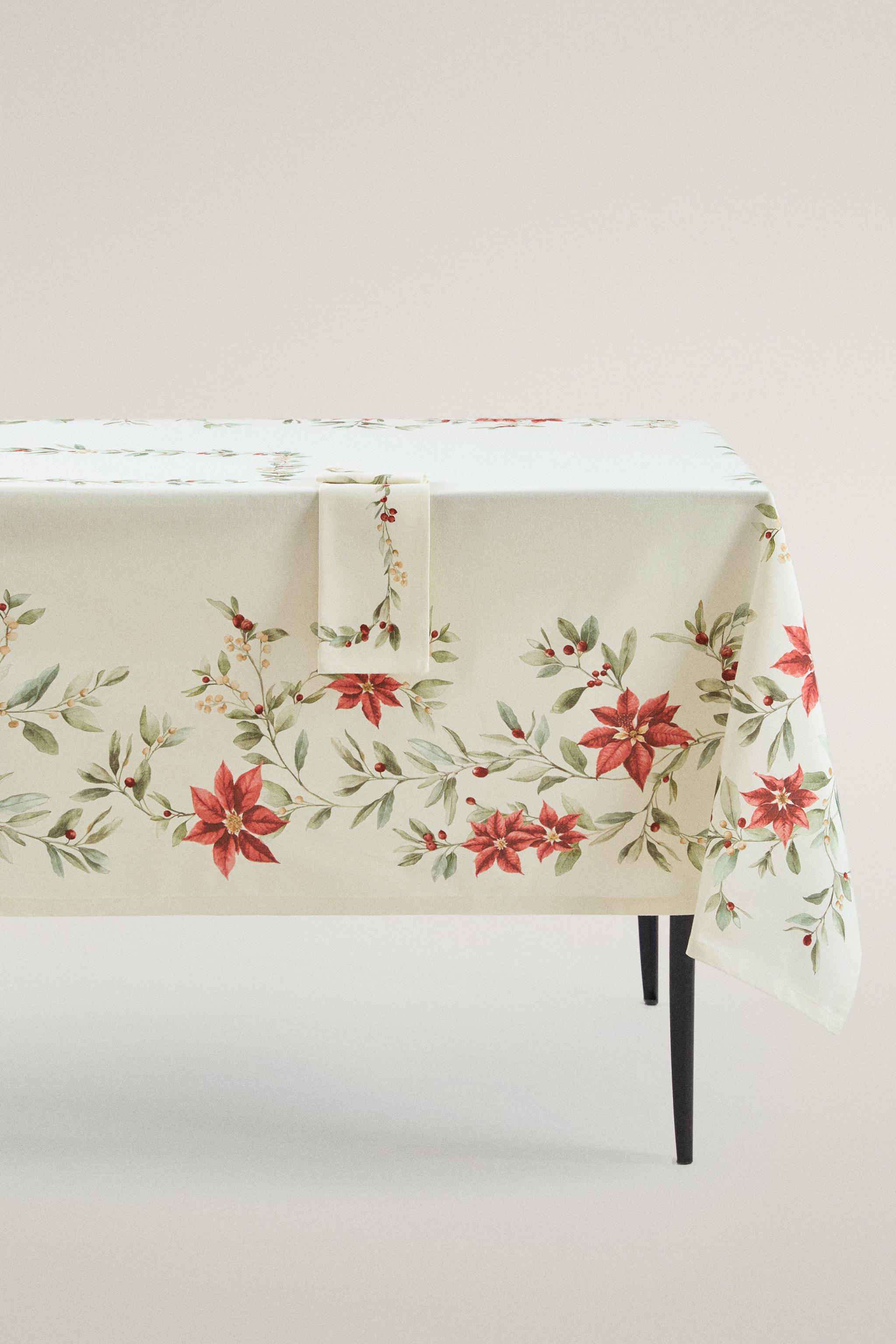 COTTON CHRISTMAS LEAF TABLECLOTH