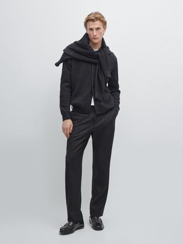Pantalon flanelle effet velours côtelé 100 % laine - Bleu marine de Zara - Image 0