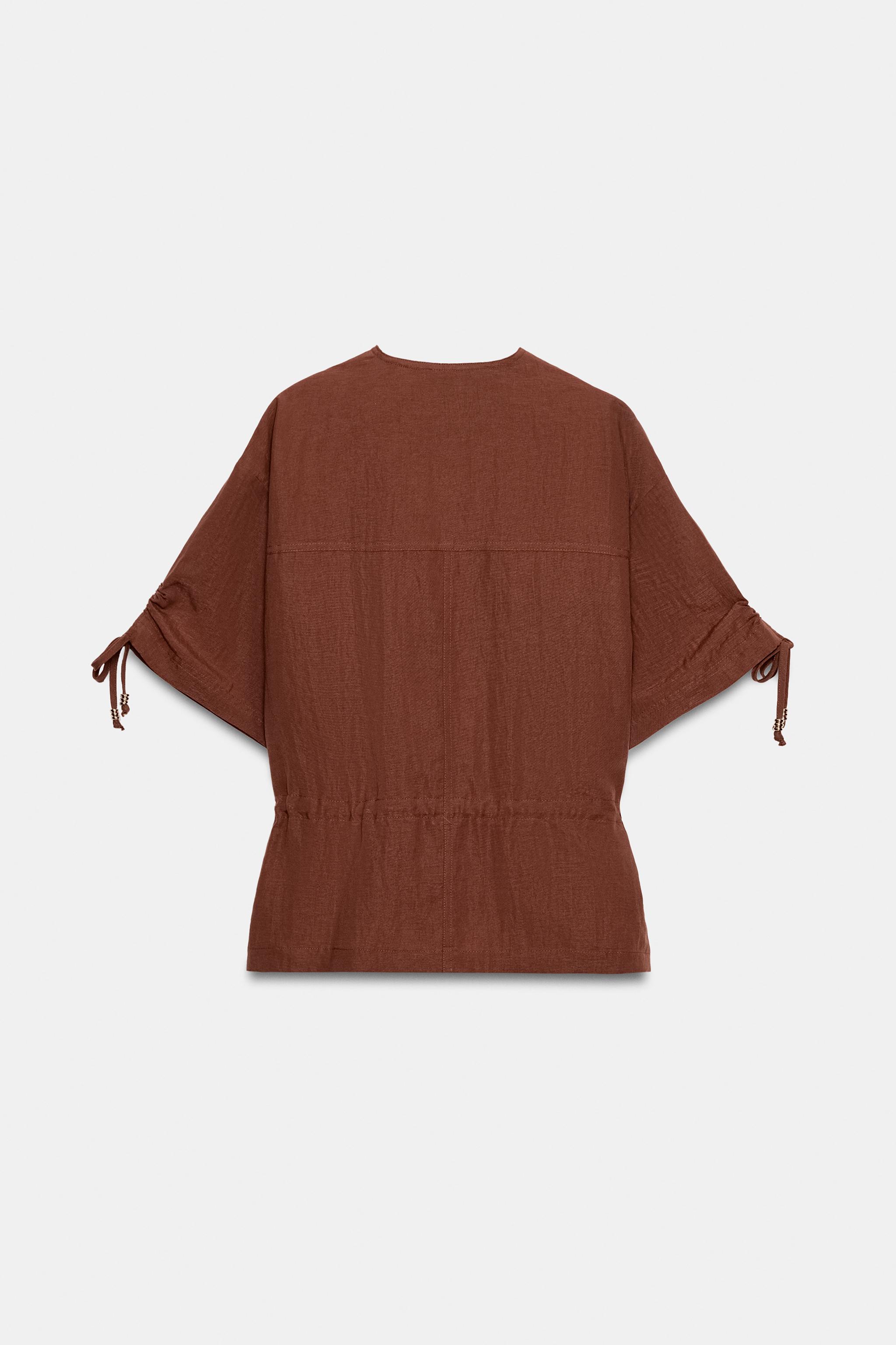 Женские куртки Zara SHORT SLEEVE BEADED SAFARI JACKET — фото 6