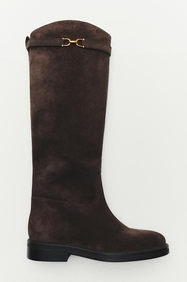 Bota hípica piel serraje - Marrón de Zara - Imagen 0