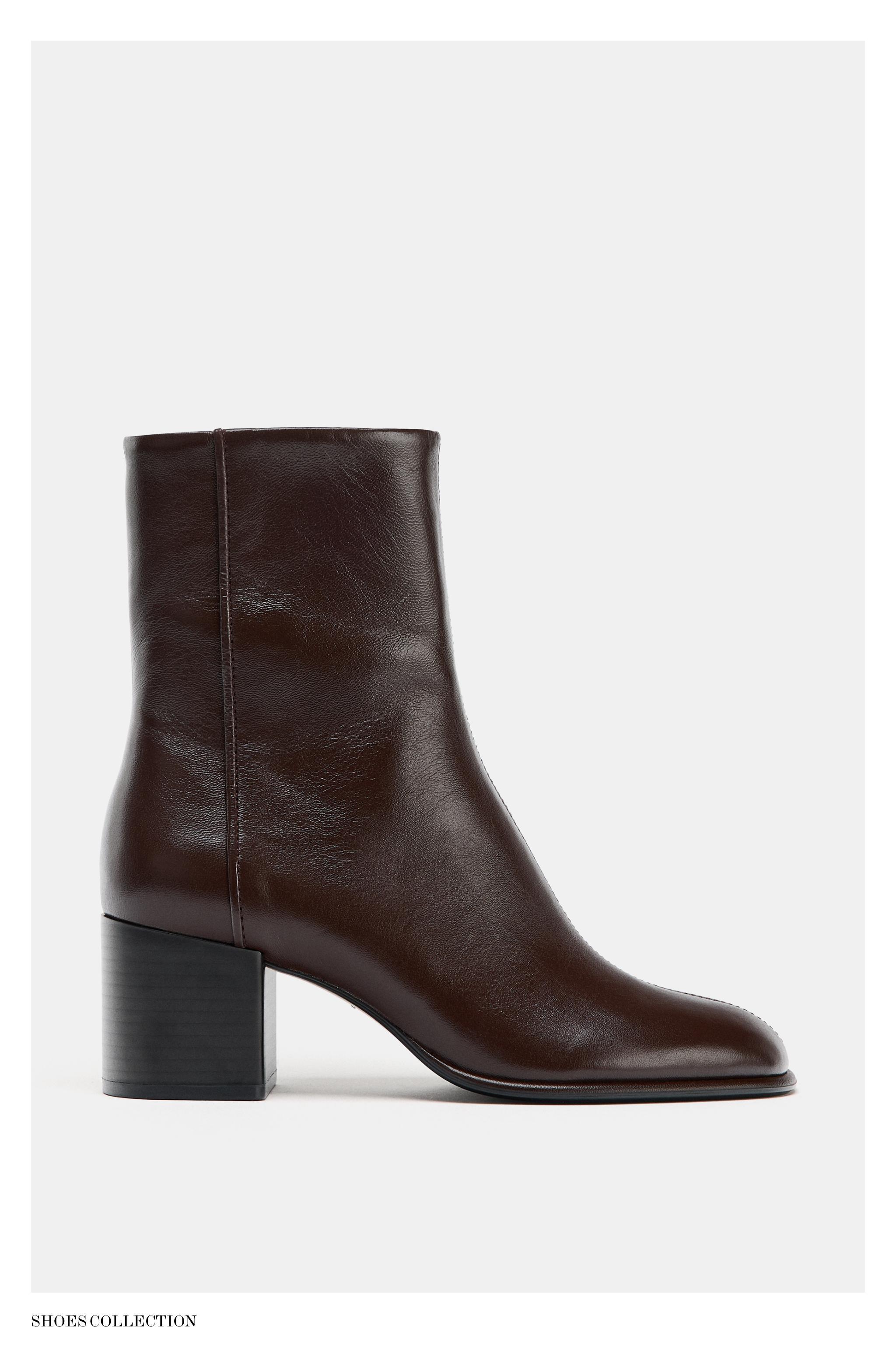 Zara フェイクパールディテールブロックヒールアンクルブーツ ZARA - ZARA レザーヒール アンクルブーツ 36サイズ ブラックの