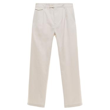 بنطلون RELAXED FIT بثنيات - صخري الخاص بـ Zara