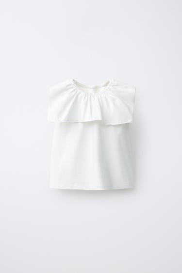 Zara 荷葉邊 T 恤 - 白色