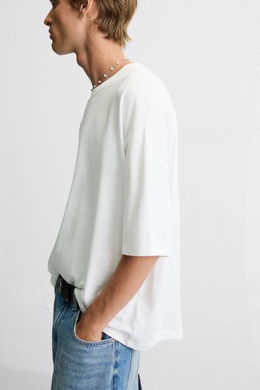 T-SHIRT BOXY FIT MEDIUM WEIGHT - Blanc cassé de Zara - Image 5