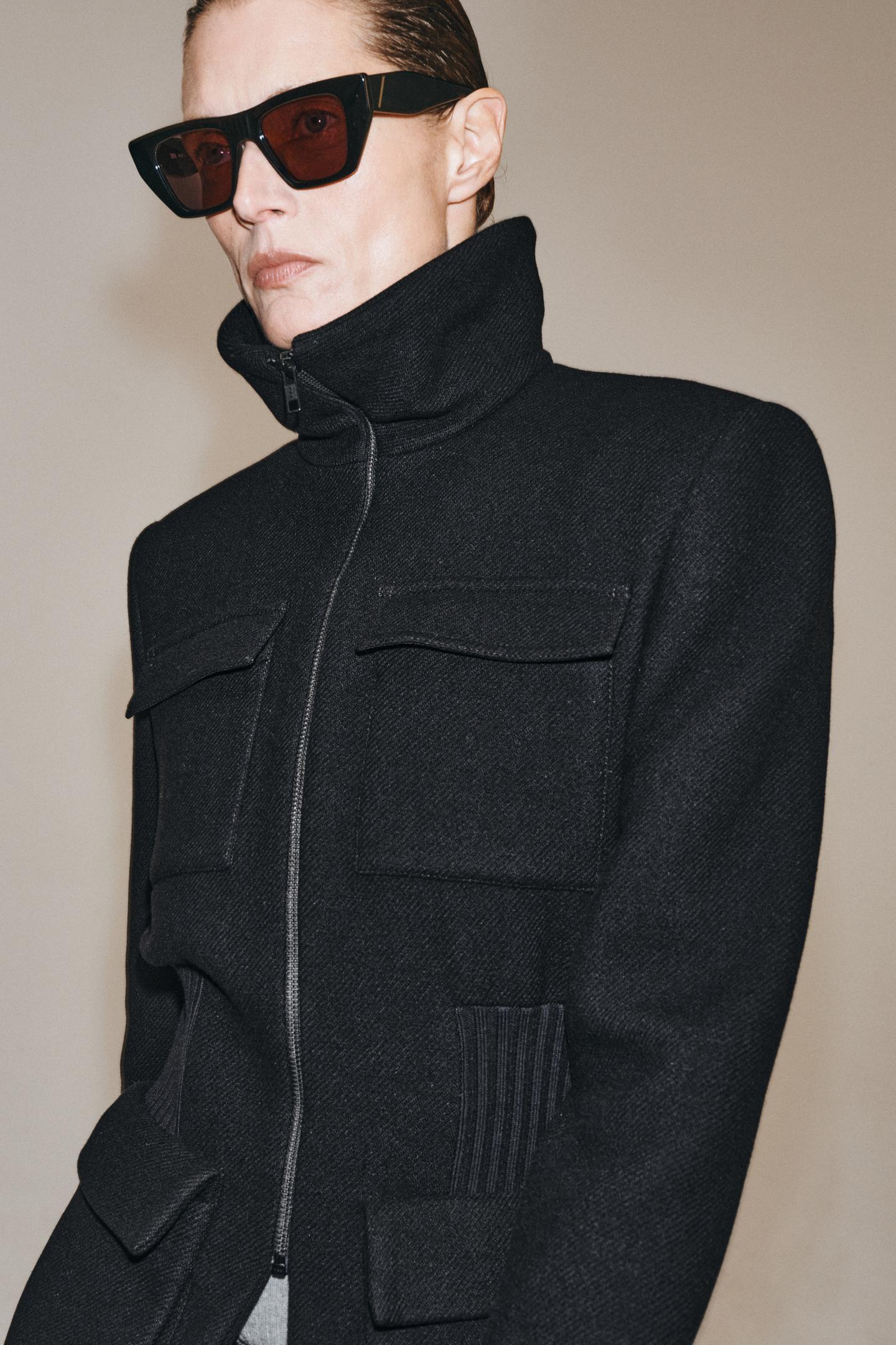 Женская куртка Zara ZW Collection Wool Blend Shoulder Pad, цвет: Чёрный — фото 6