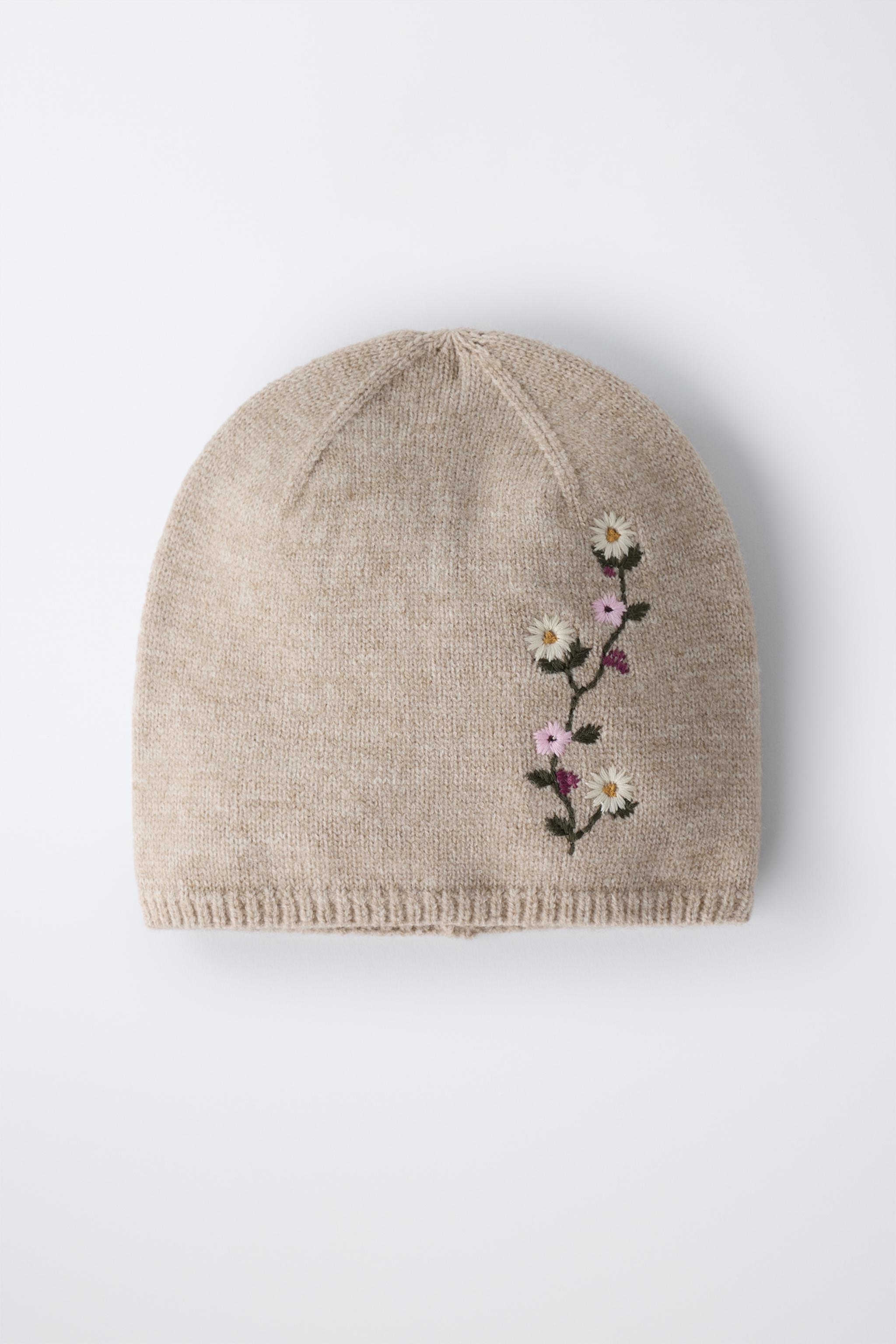 フラワー刺繍入りニット帽 - ベージュ | ZARA Japan / 日本