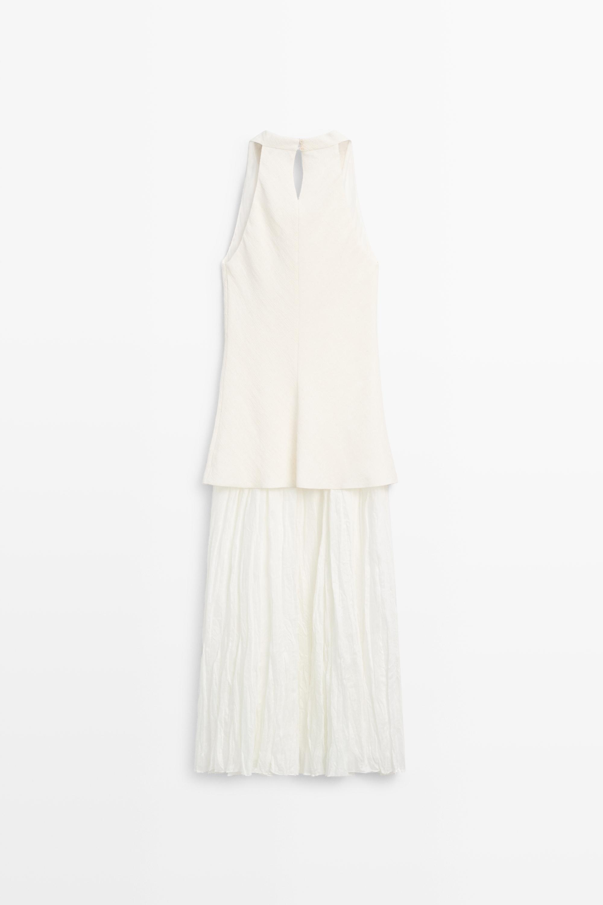 Combined flowing pleated linen dress - Oyster-white | ZARA United States