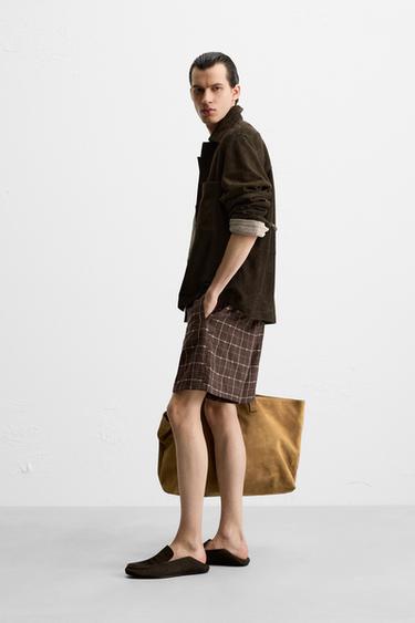 CHECKED JACQUARD BERMUDA SHORTS - Chocolate by Zara - Image 3