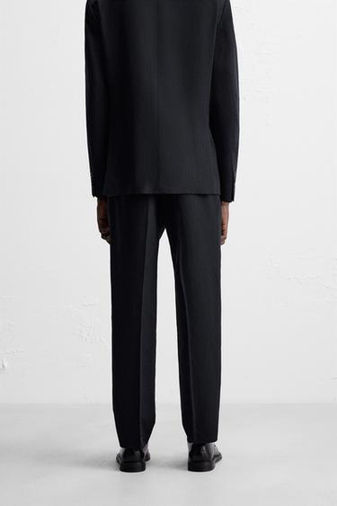 PANTALON DE COSTUME À CHEVRONS LIN ET COTON - Bleu marine de Zara - Image 2