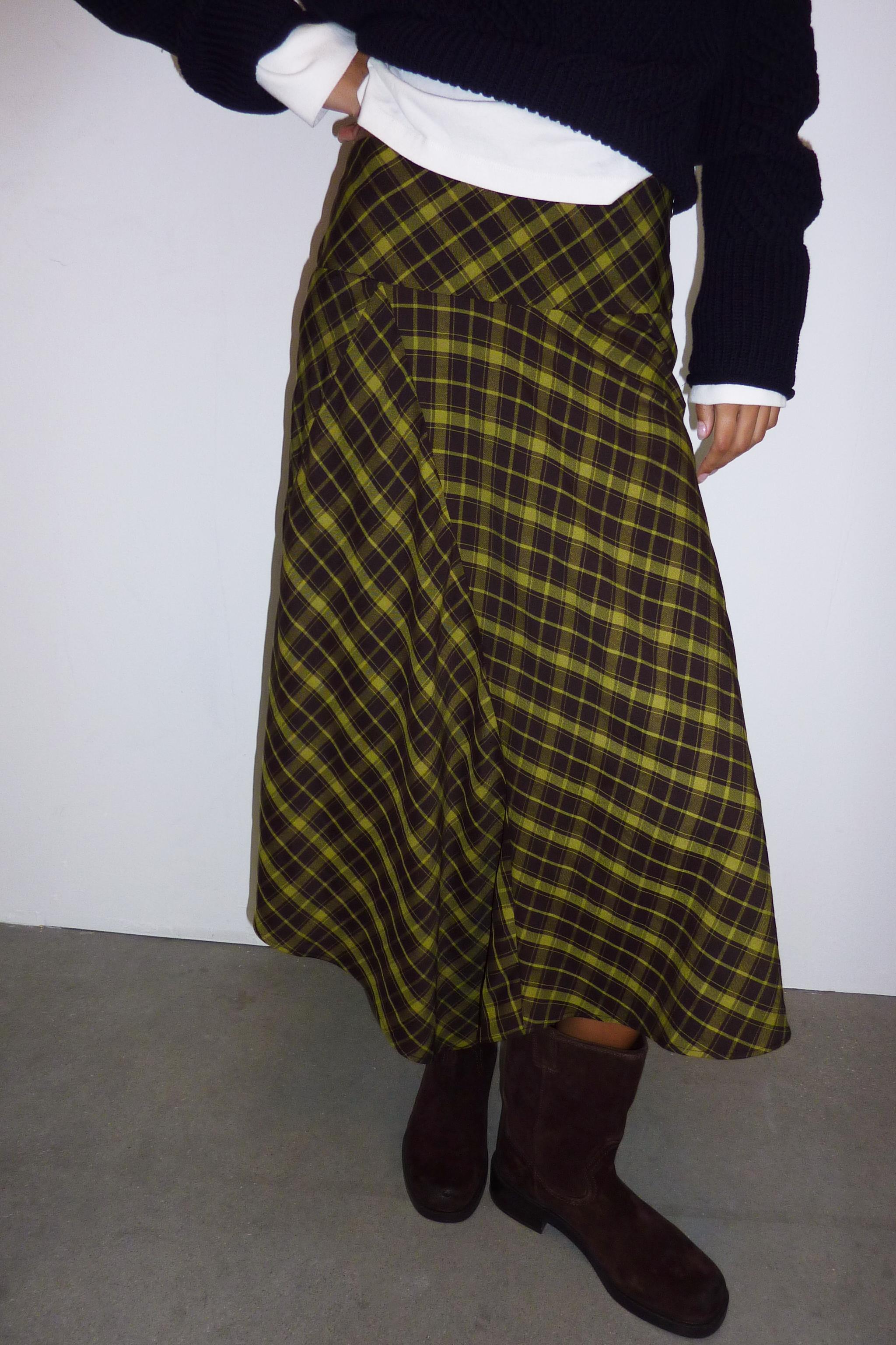 ASYMMETRIC CHECKED MIDI SKIRT - Brown / Green | ZARA United States