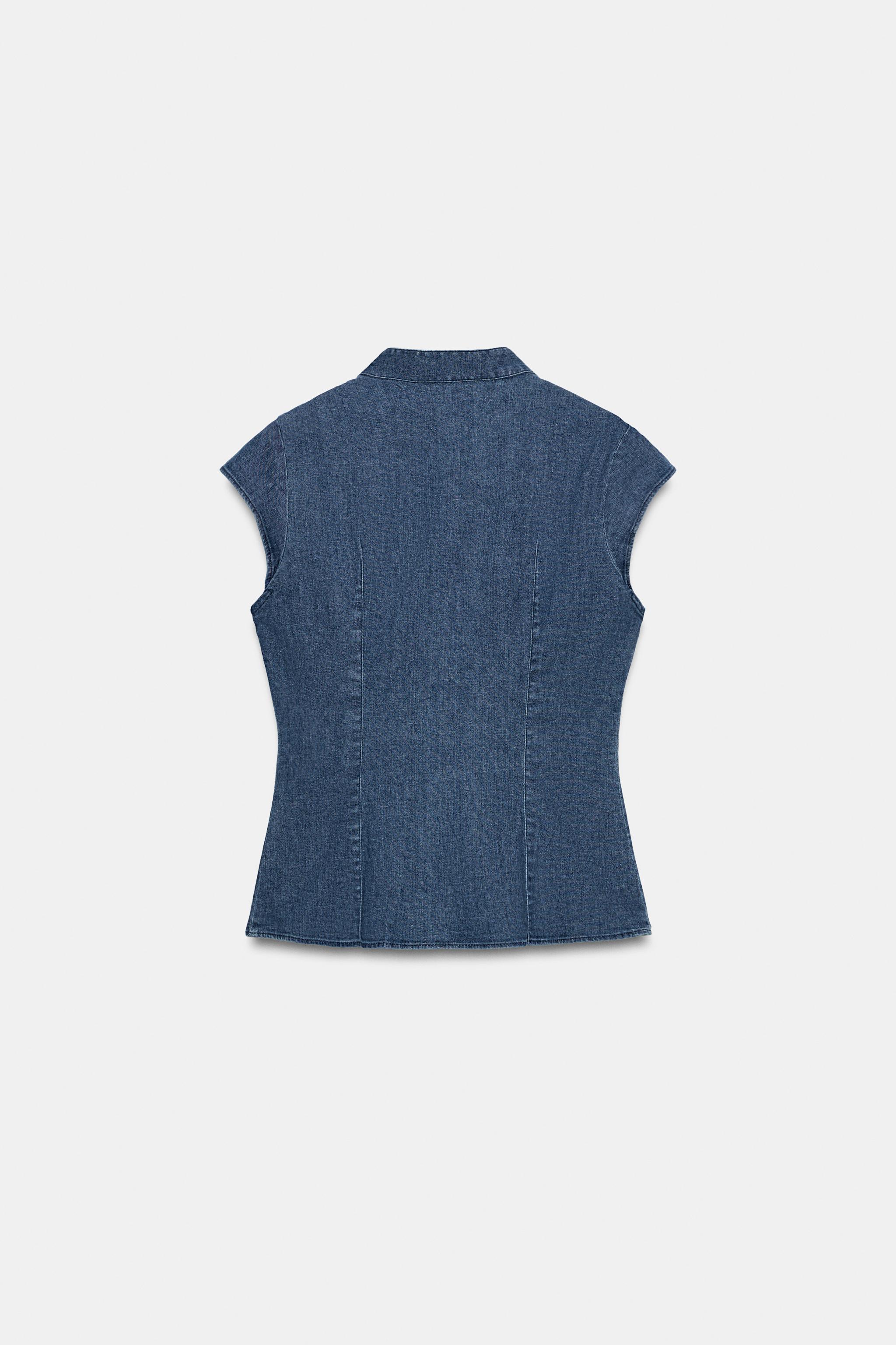Женские рубашки Zara FAUX DENIM BUTTON-UP TOP — фото 4
