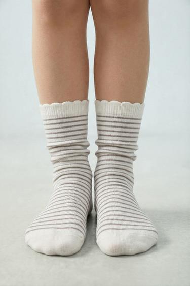 5-PACK OF LONG POLKA DOT AND STRIPED SOCKS - camel by Zara