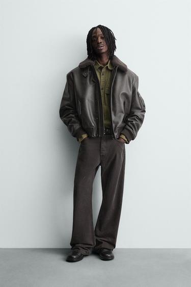 Zara FAUX LEATHER JACKET WITH REMOVABLE COLLAR - Brown - Image 0