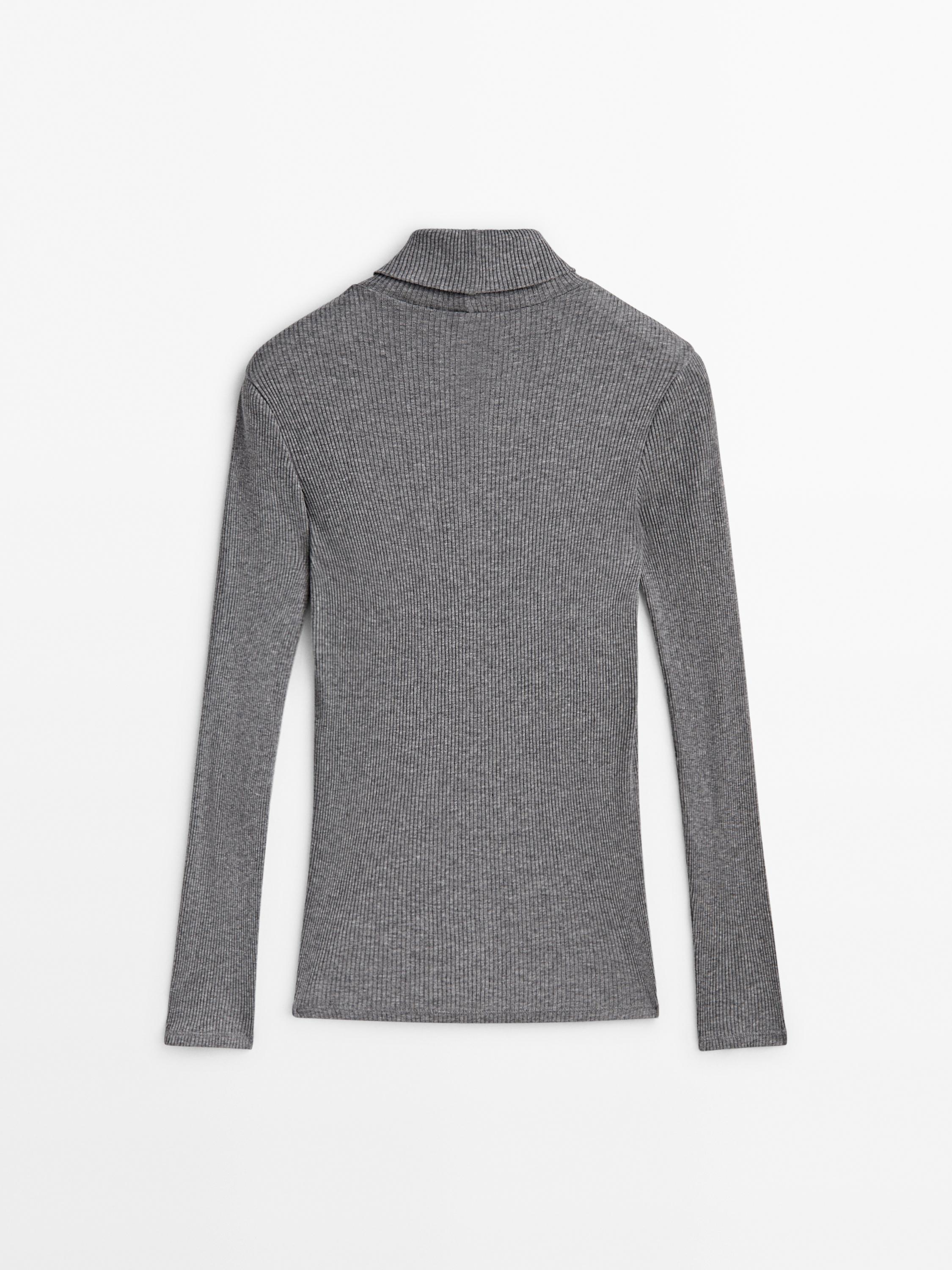 Fitted ribbed high neck top - Gray marl | ZARA United States