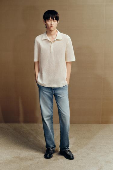 Zara 泡泡紗 POLO 衫 - 白色