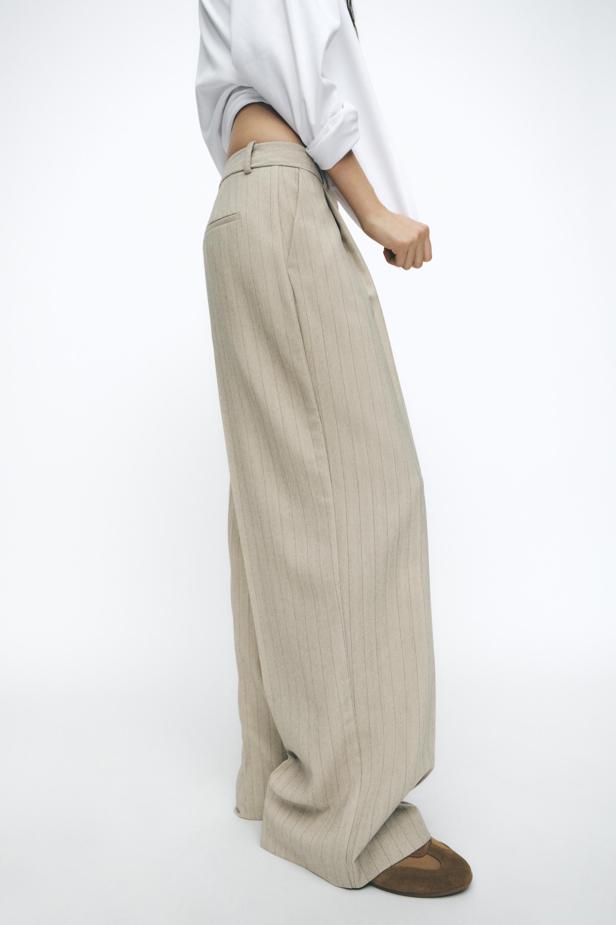 STRIPED HERRINGBONE PANTS - Stone | ZARA United States STRIPED HERRINGBONE PANTS - Stone | ZARA United States