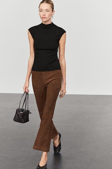 Flare fit suede pants — Brown 1