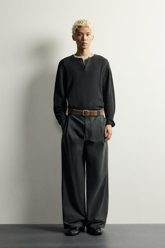 CAMISETA PUNTO CUELLO PANADERO - Negro lavado de Zara - Imagen 0