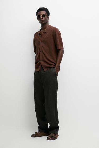 Zara Linen blend knit shirt-collar polo -  - Image 0