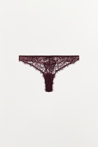 Zara LACE THONG - Brown