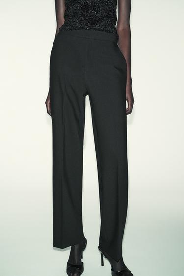 Zara HIGH-WAISTED STRAIGHT LEG PANTS - Black