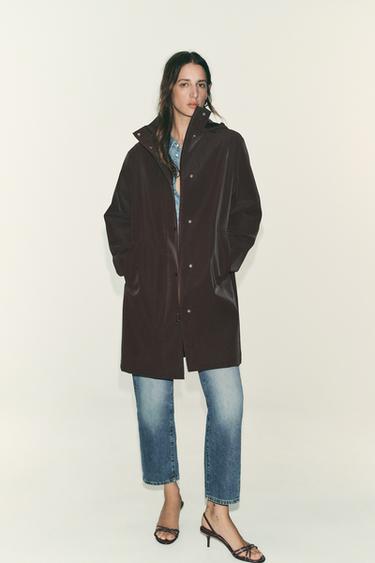 COATED HOODED WINDPROOF JACKET - Brown by Zara