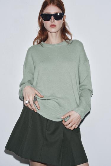 Zara 100% CASHMERE OVERSIZED SWEATER - Sea green